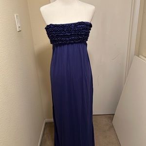 Navy blue strapless ruffle tube top maxi dress size medium